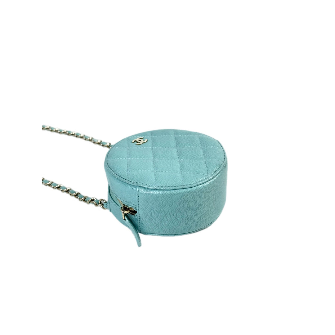 Chanel Blue Round Zip Chain Bag