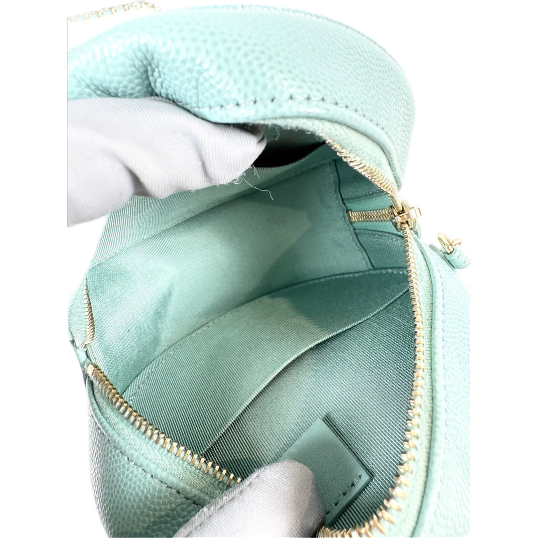 Chanel Blue Round Zip Chain Bag