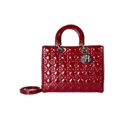 Dior Lady Dior Bag Large Red Patent Leather