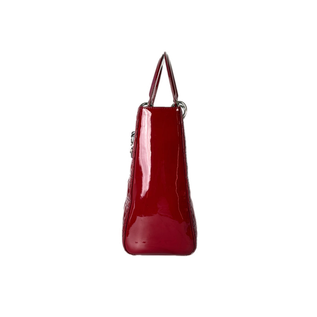 Dior Lady Dior Bag Large Red Patent Leather