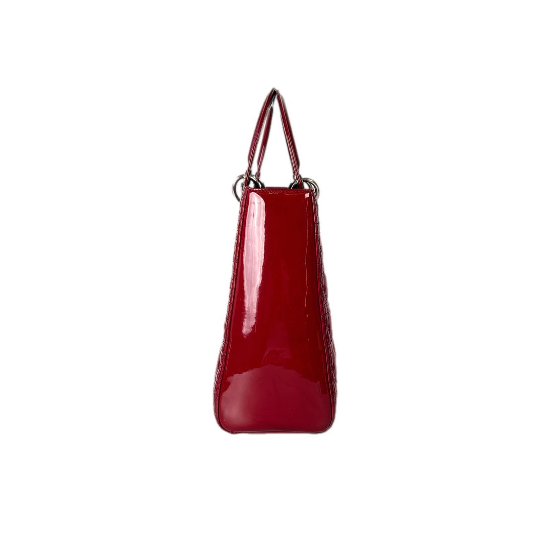Dior Lady Dior Bag Large Red Patent Leather