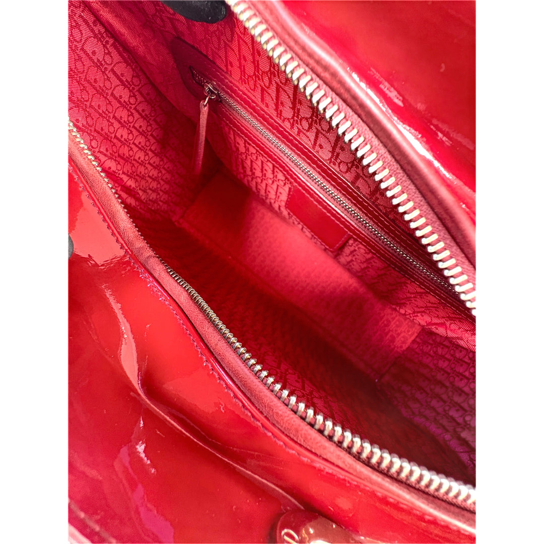Dior Lady Dior Bag Large Red Patent Leather