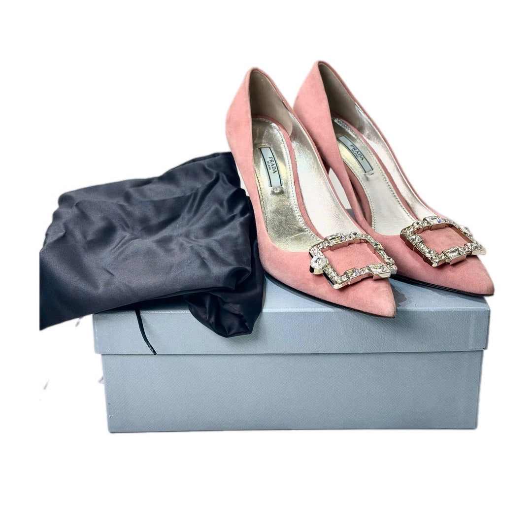 Prada Crystal Suede Heels Pink #39