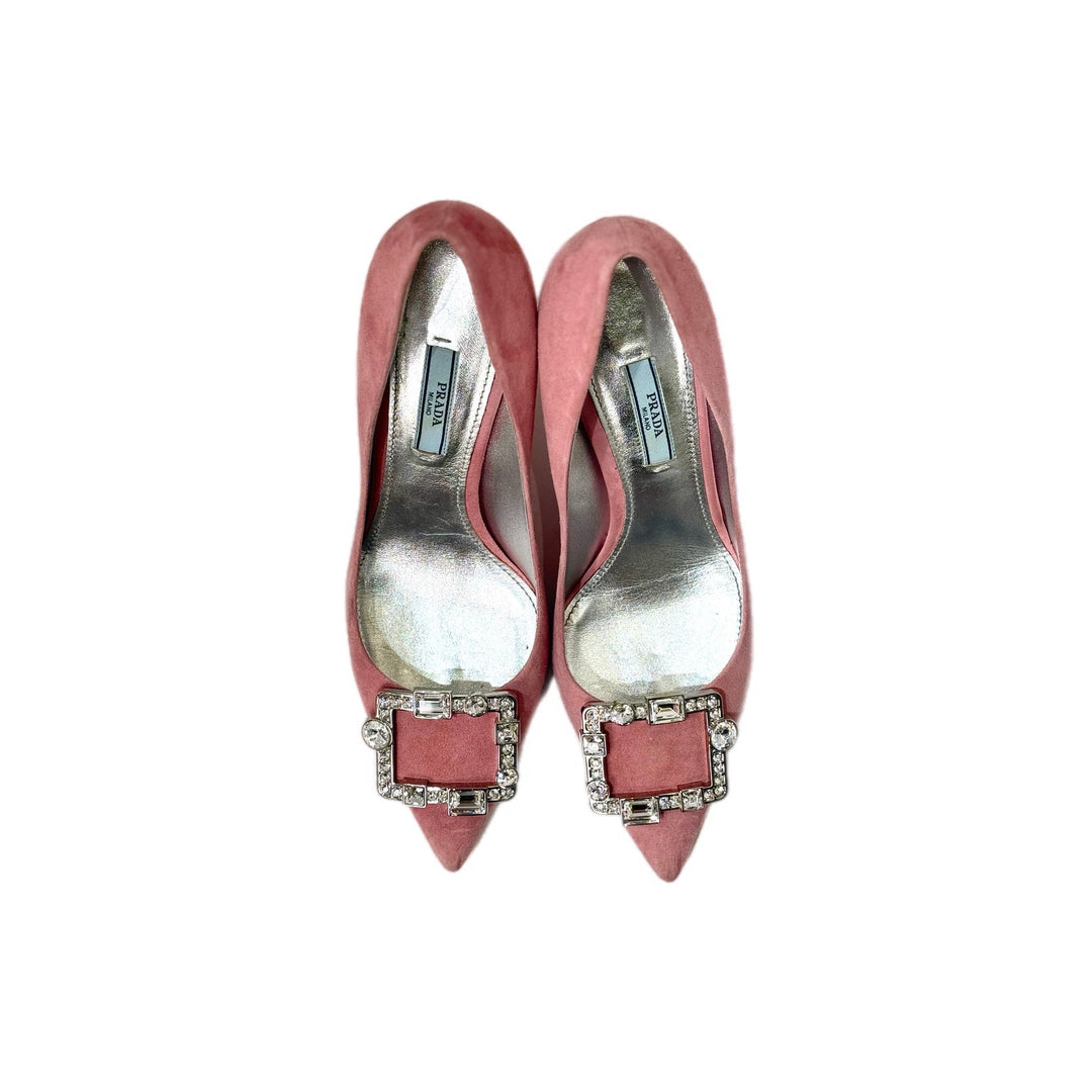 Prada Crystal Suede Heels Pink #39