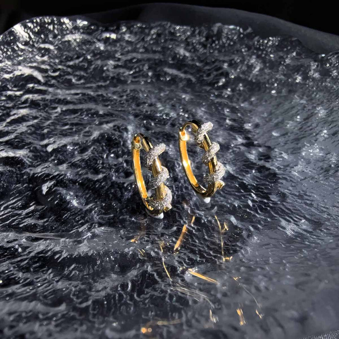 Natural White Diamond Hoop Earrings 0.42ct,18K Yellow Gold