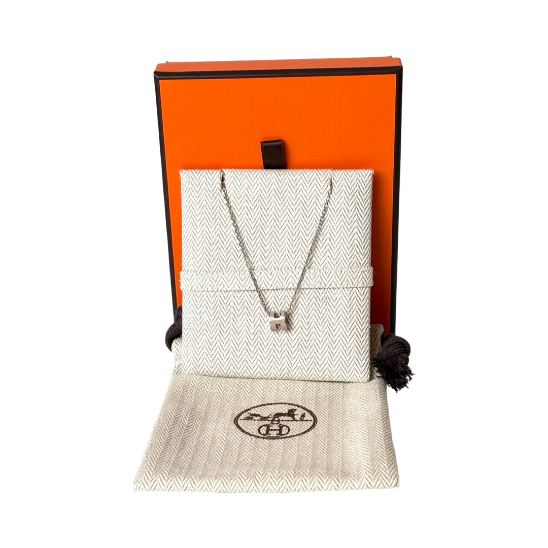 Pre-owned Hermes mini H Pop Nude SHW Necklace in Palladium Plated Metal - photo 2