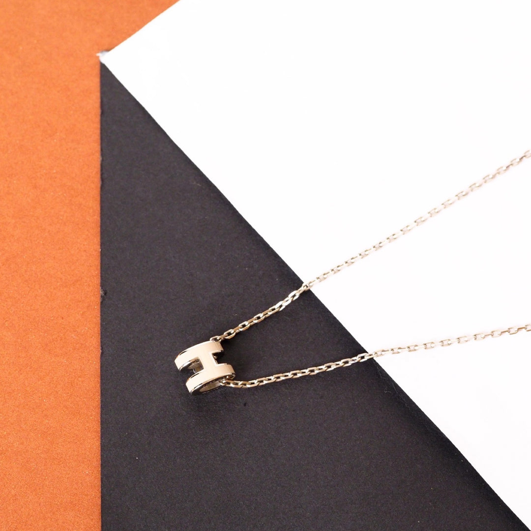 Pre-owned Hermes mini H Pop Nude SHW Necklace in Palladium Plated Metal - photo 3