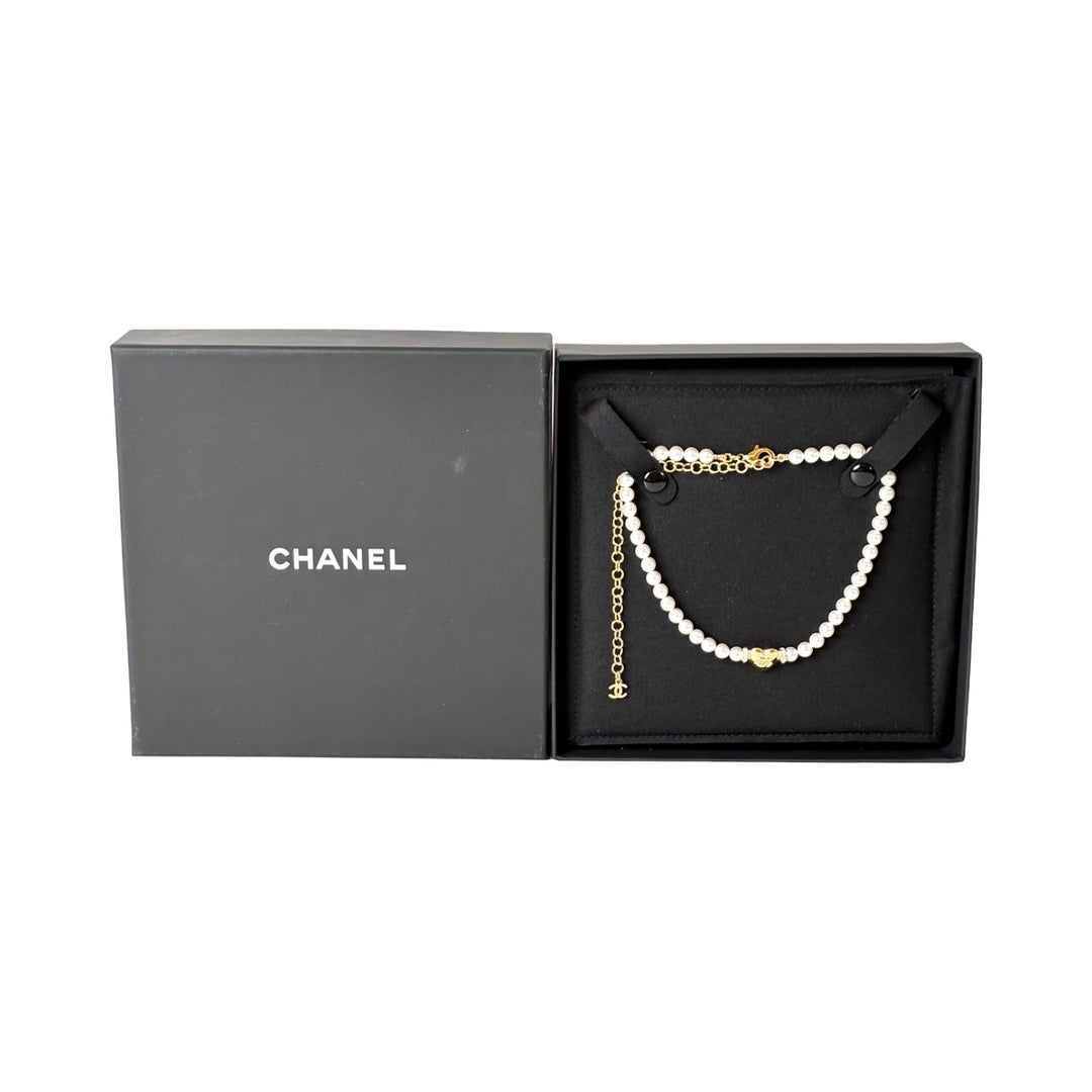 Chanel Pearl Heart Chocker Necklace 24P