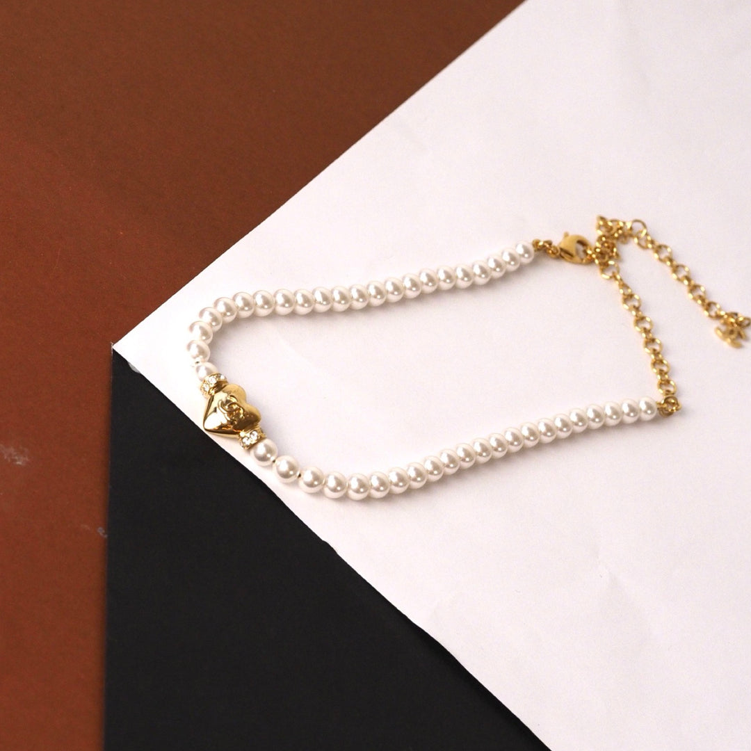 Chanel Pearl Heart Chocker Necklace 24P