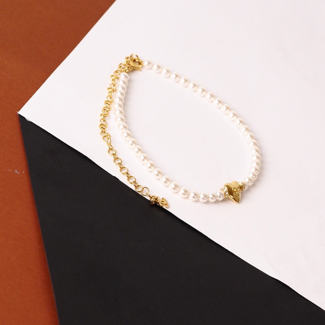 Chanel Pearl Heart Chocker Necklace 24P