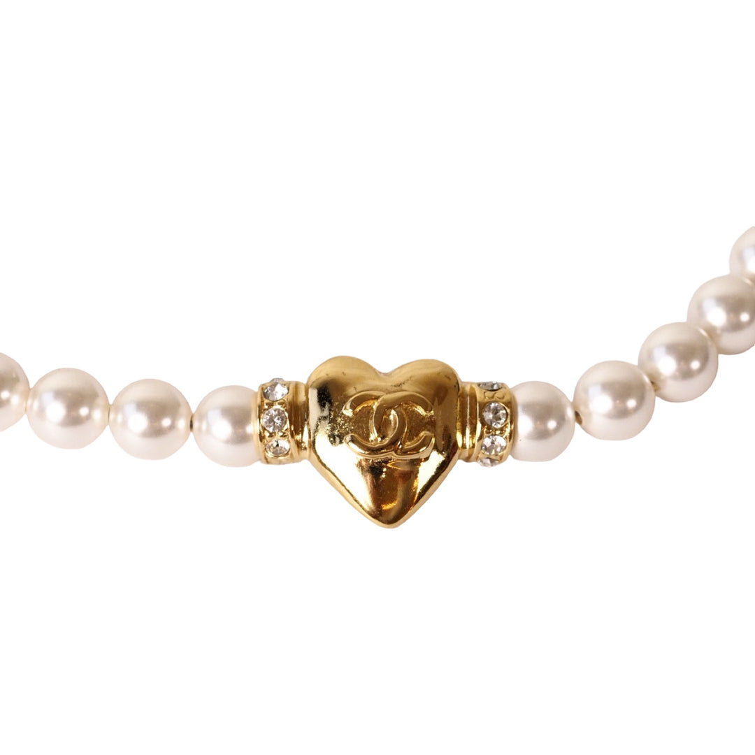 Chanel Pearl Heart Chocker Necklace 24P