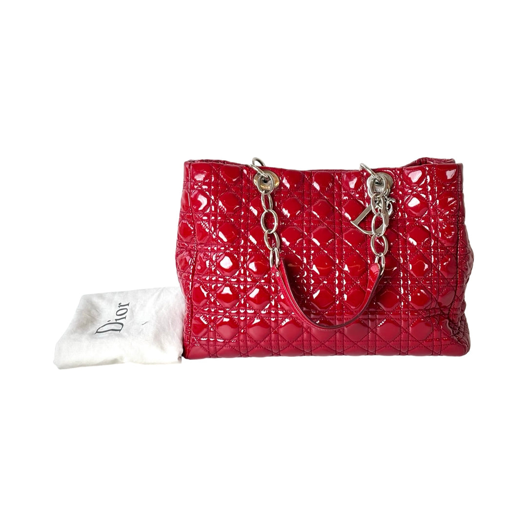 Dior Soft Red Shopping Tote Patent Bag