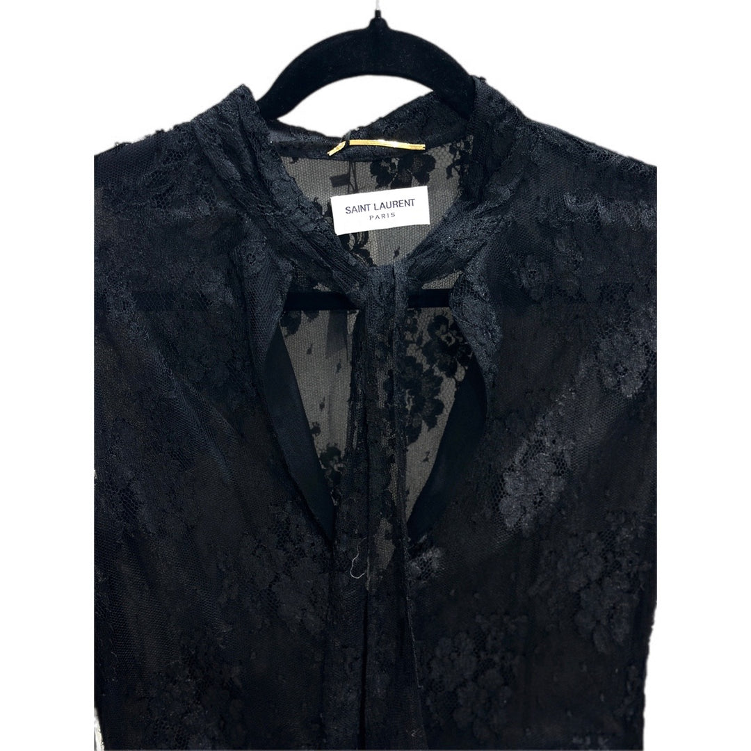 YSL Black Lace Floral Dress Viscose/Silk #38