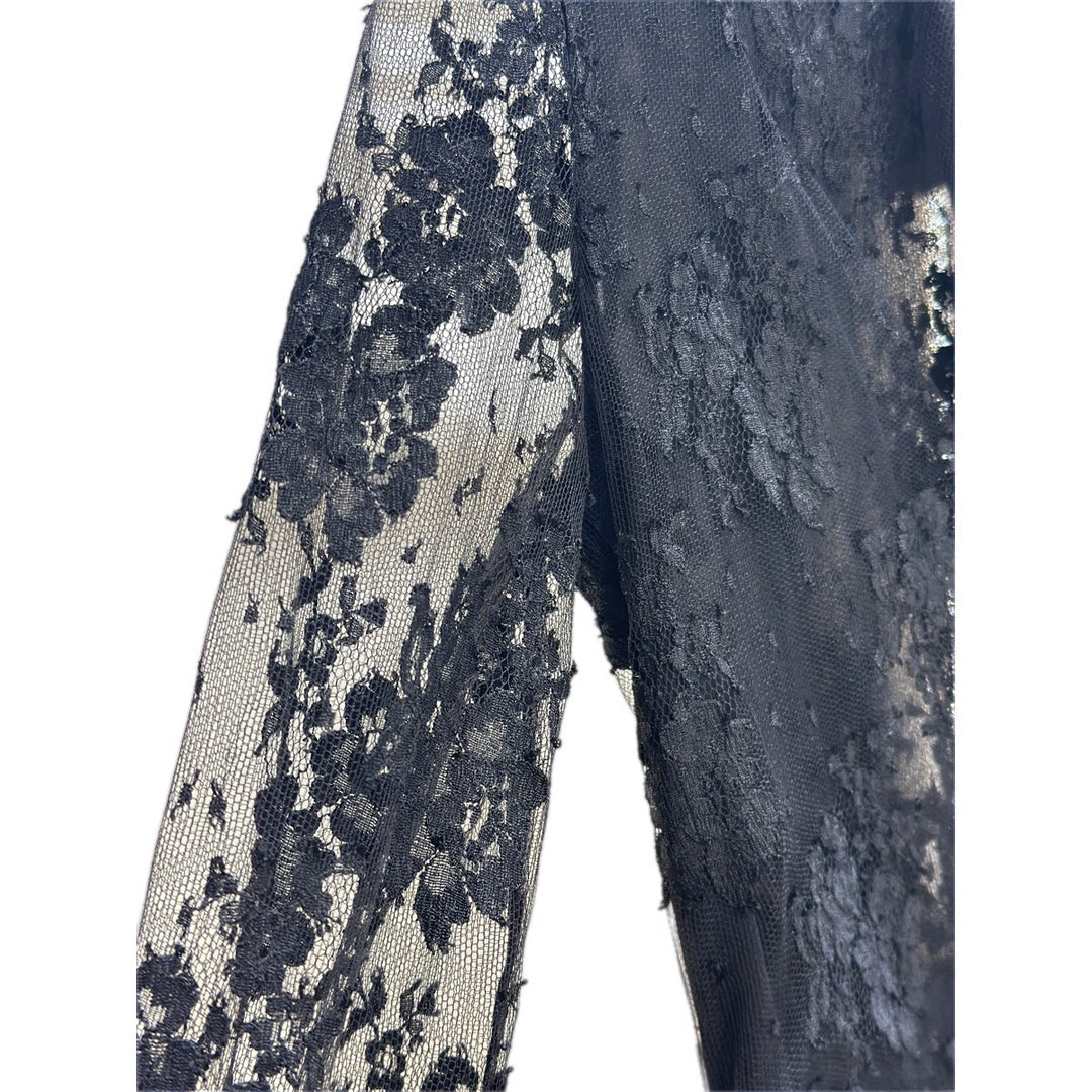 YSL Black Lace Floral Dress Viscose/Silk #38