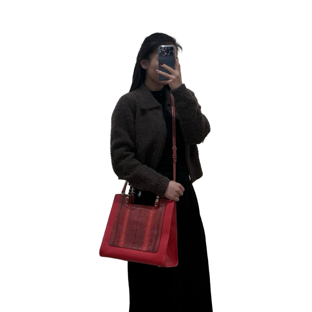 Bvlgari Serpenti Red Scaglie Tote Handle Bag
