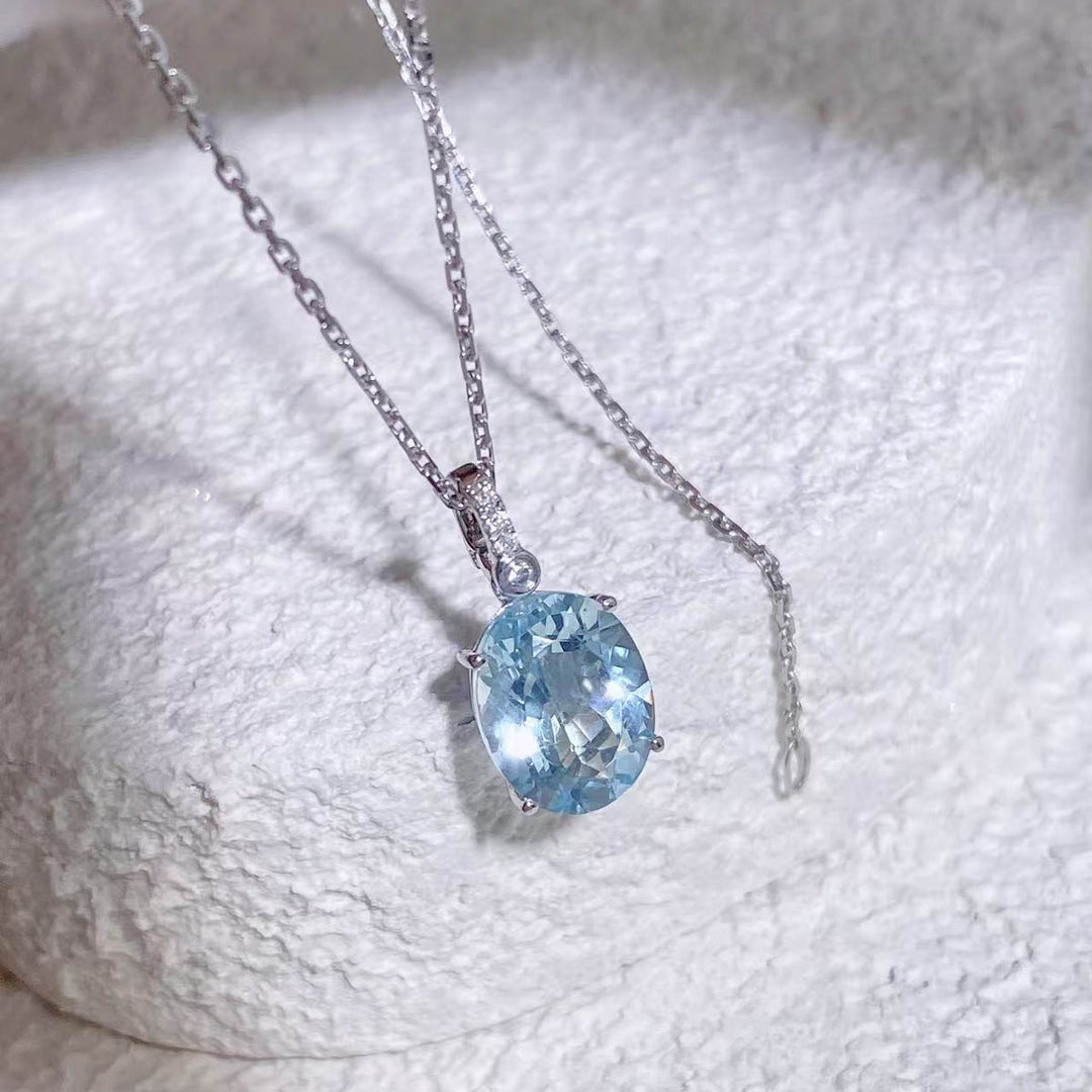 Natural Aquamarine Diamond Necklace D2.30ct d0.02ct,PT900
