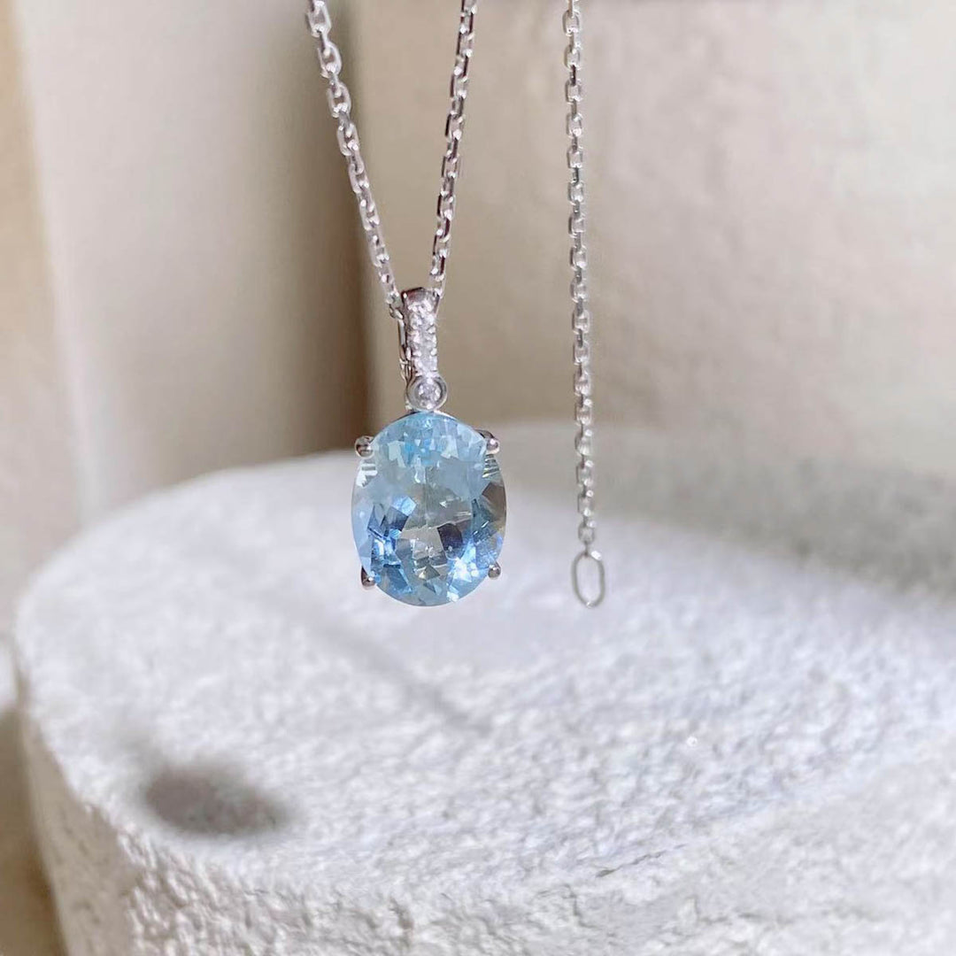 Natural Aquamarine Diamond Necklace D2.30ct d0.02ct,PT900