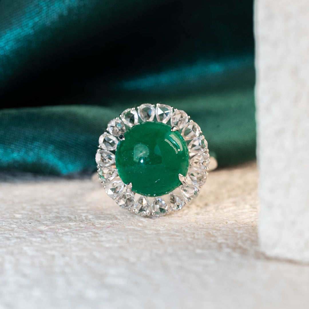 Natural Emerald Diamond Ring D7.4 ct d1.36ct. 18K