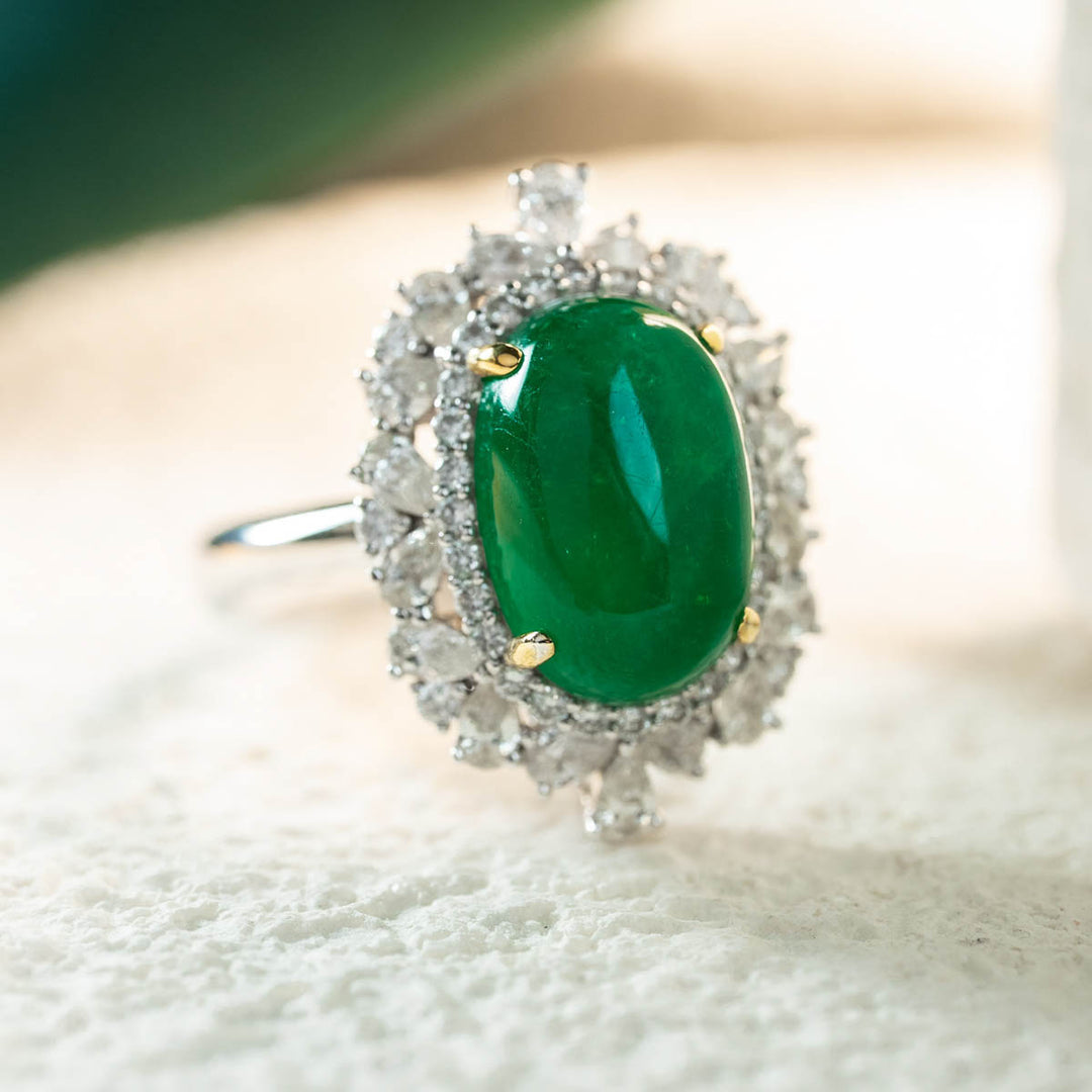 Natural Columbia Emerald Diamond Ring D5.17ct d1.513ct. 18K