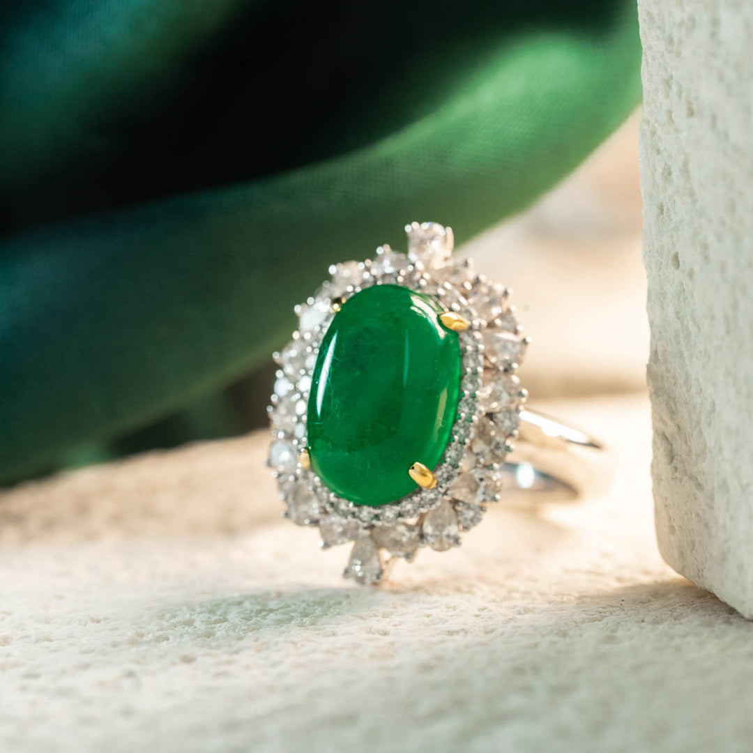 Natural Columbia Emerald Diamond Ring D5.17ct d1.513ct. 18K