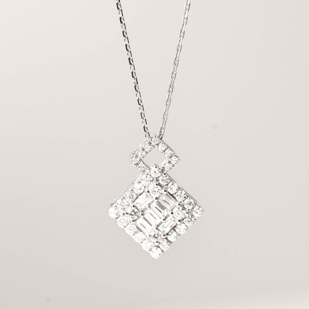 Natural White Diamond Double Rhombuses Necklace D0.45ct,18K