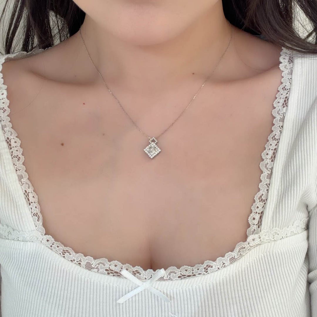 Natural White Diamond Double Rhombuses Necklace D0.45ct,18K