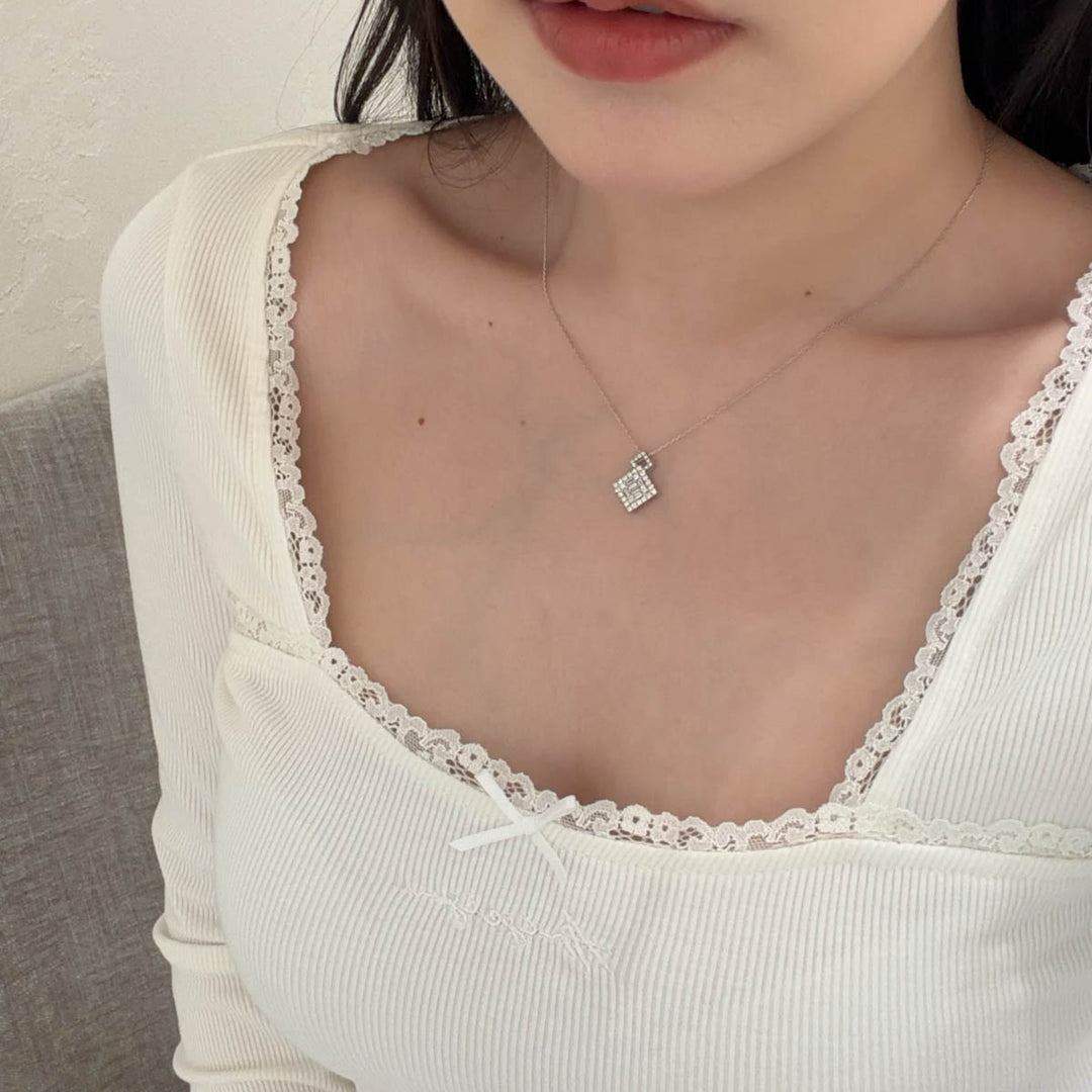 Natural White Diamond Double Rhombuses Necklace D0.45ct,18K