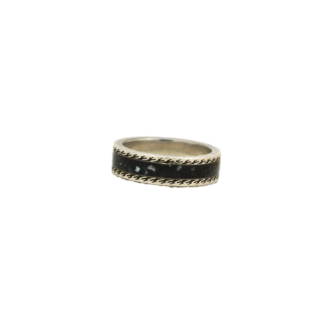 Gucci Interlocking G Silver Black Enamel Ring Size 20