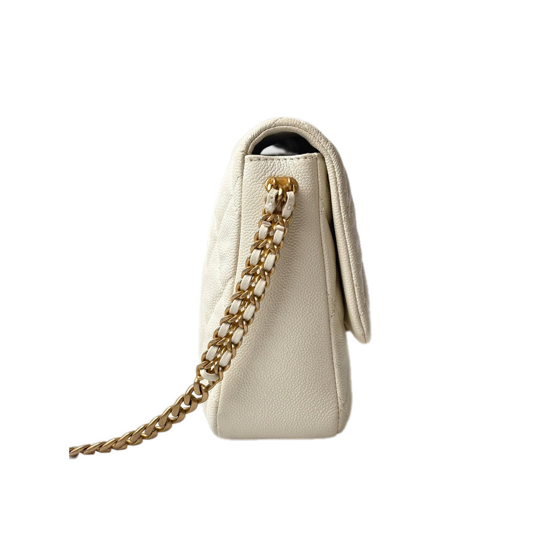 Chanel White Leather Chain Bag