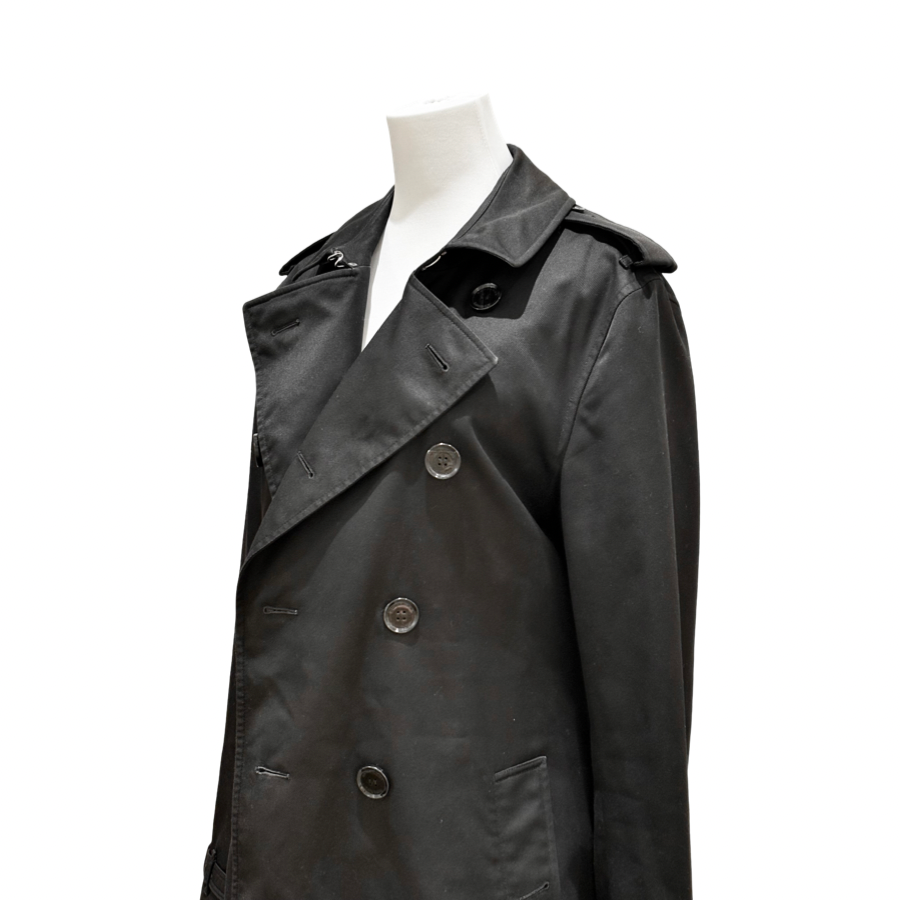 Burberry Black Mid Length Cotton Trench Coat Jacket #48