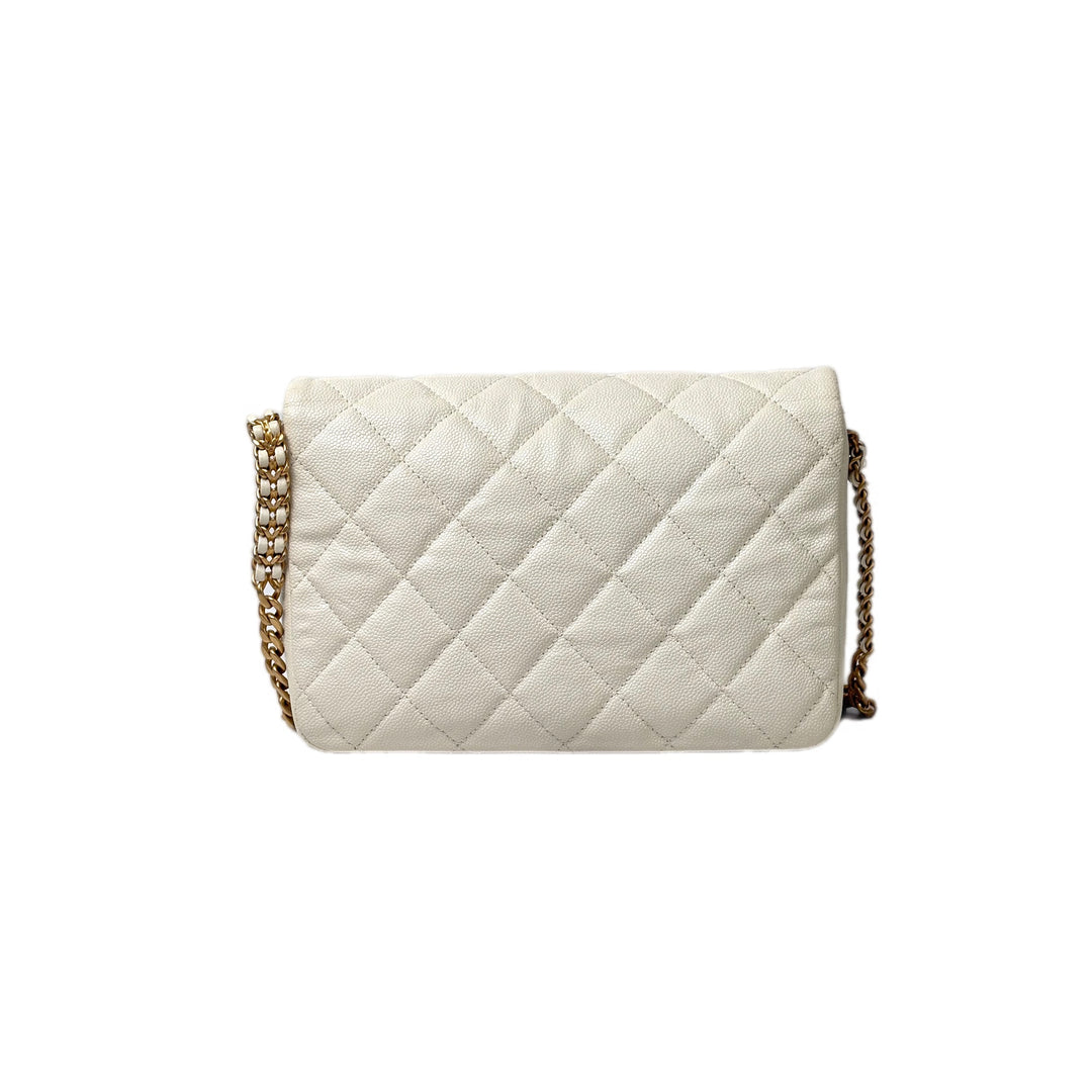 Chanel White Leather Chain Bag