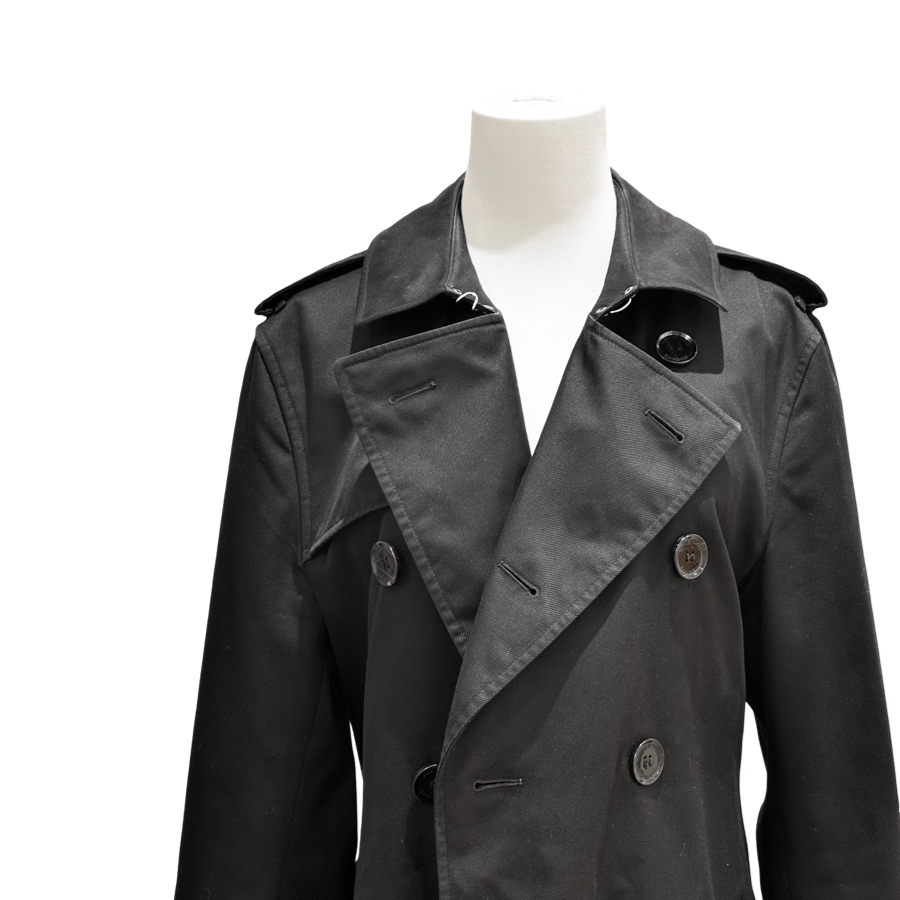 Burberry Black Mid Length Cotton Trench Coat Jacket #48