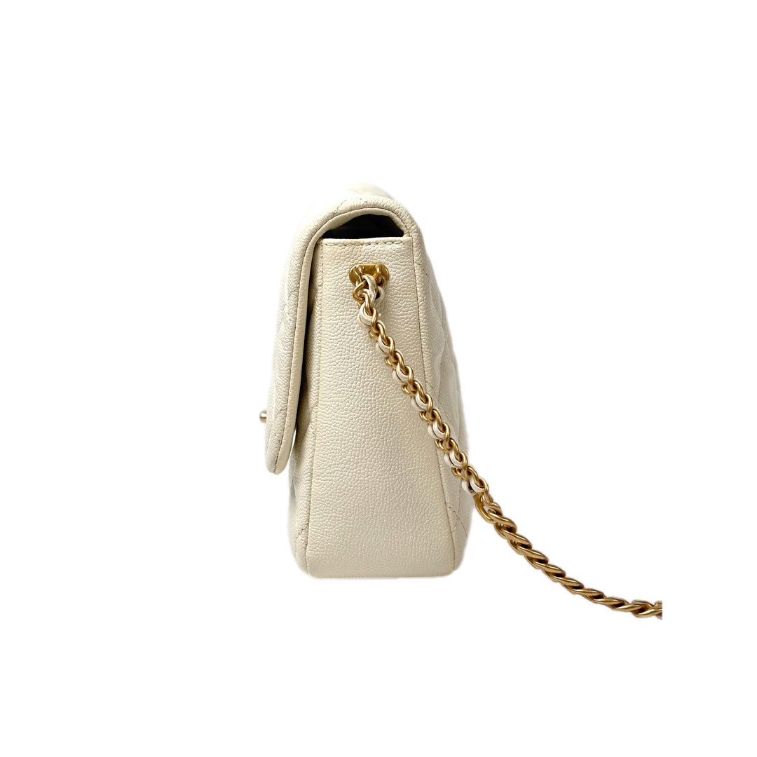 Chanel White Leather Chain Bag