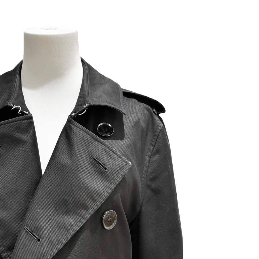 Burberry Black Mid Length Cotton Trench Coat Jacket #48