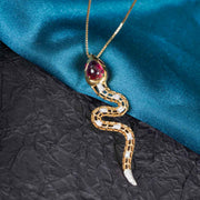 Natural Cabochon Rubellite Purplish Pink Serpenti Necklace 1.11ct, Diamond 0.08ct. 18K Gold