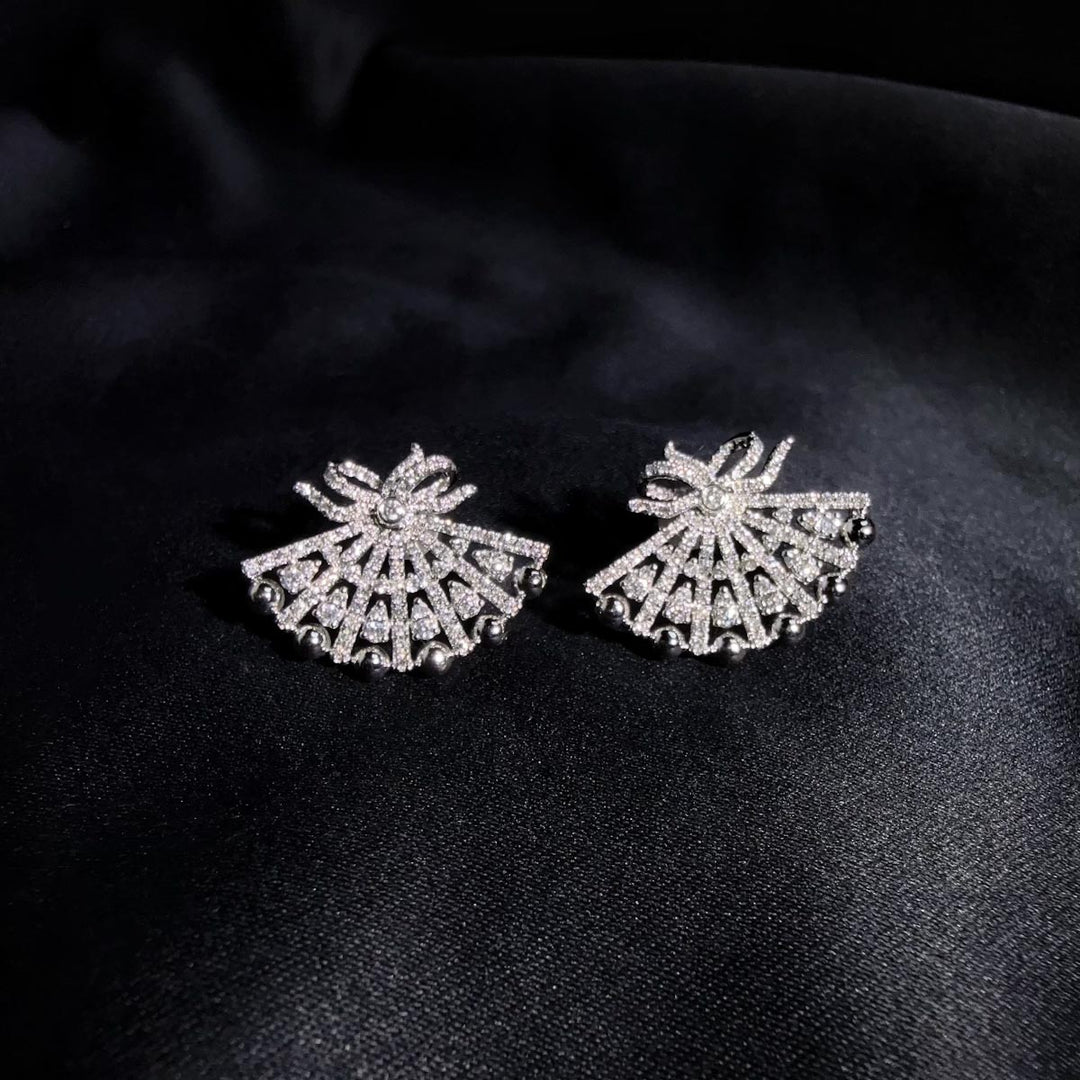 Natural White Diamond Fan Earrings 0.70ct,18K white Gold