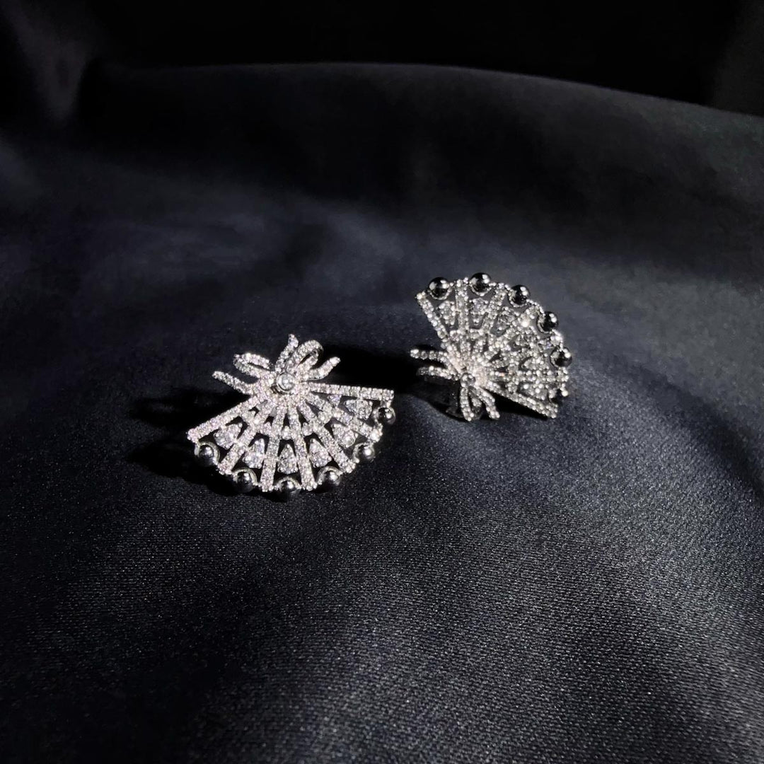 Natural White Diamond Fan Earrings 0.70ct,18K white Gold