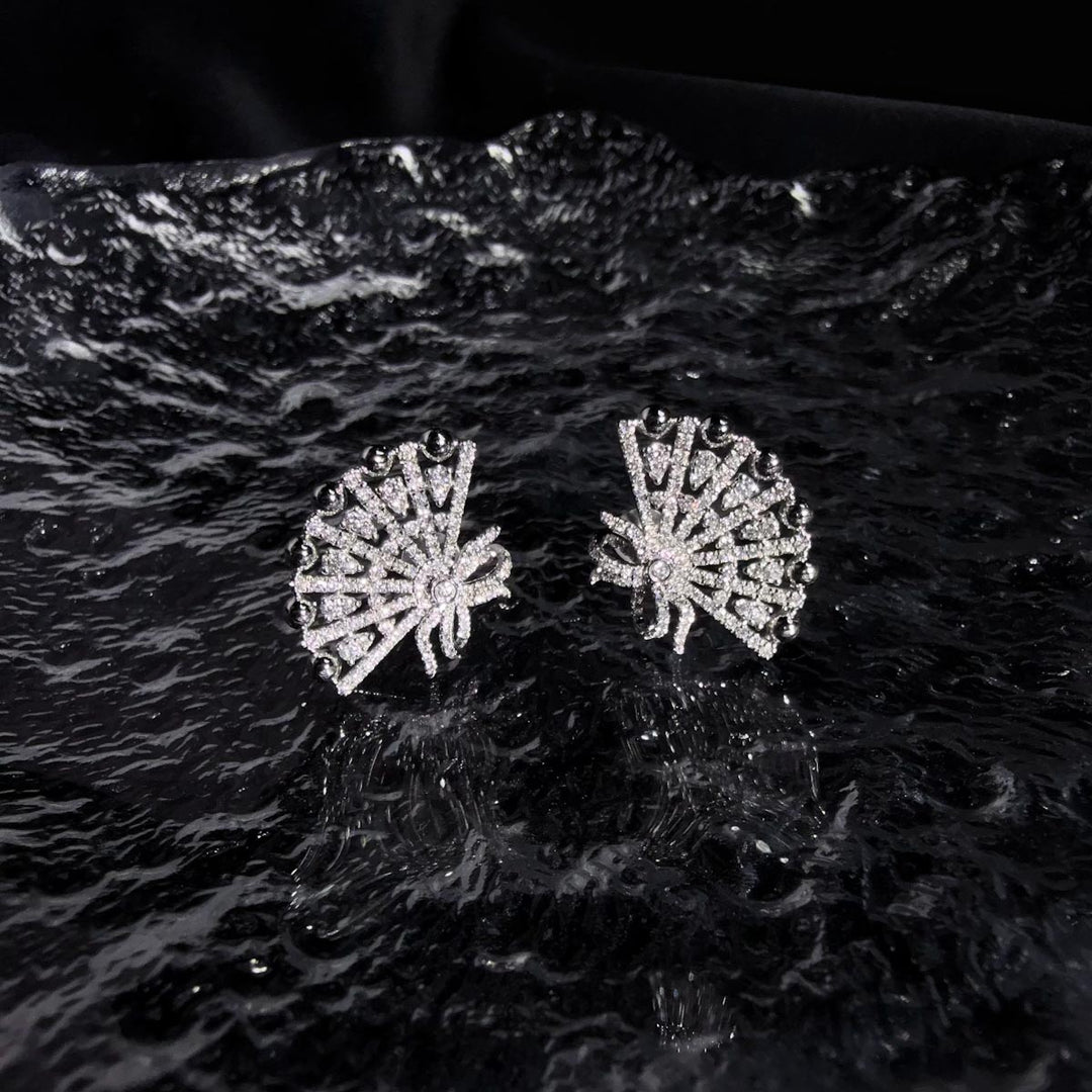 Natural White Diamond Fan Earrings 0.70ct,18K white Gold