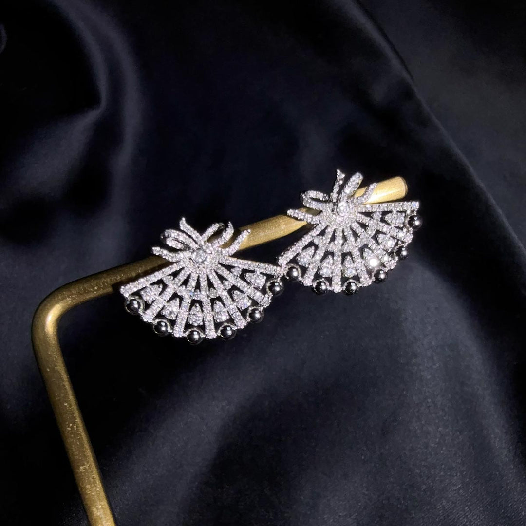 Natural White Diamond Fan Earrings 0.70ct,18K white Gold