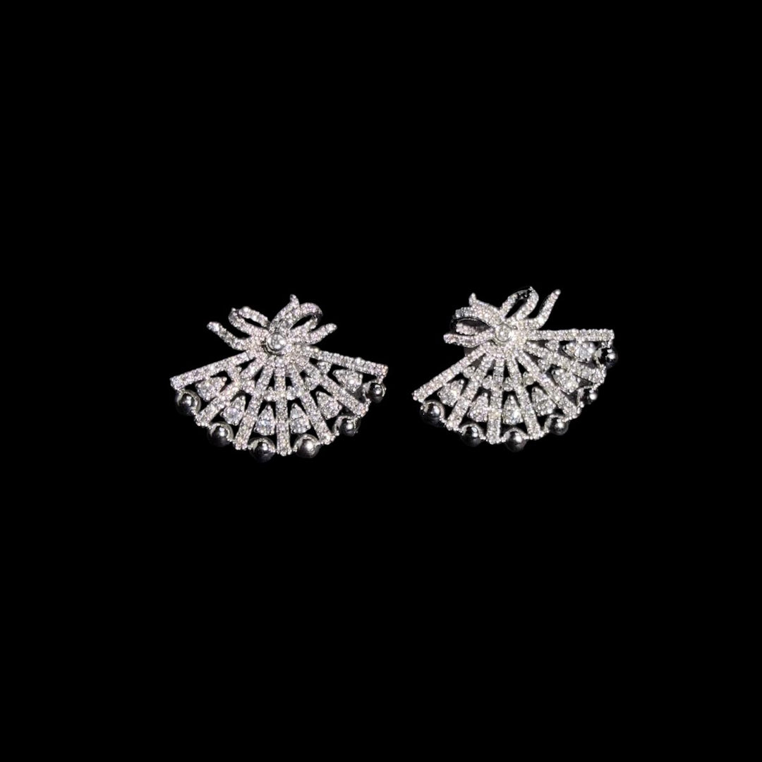 Natural White Diamond Fan Earrings 0.70ct,18K white Gold