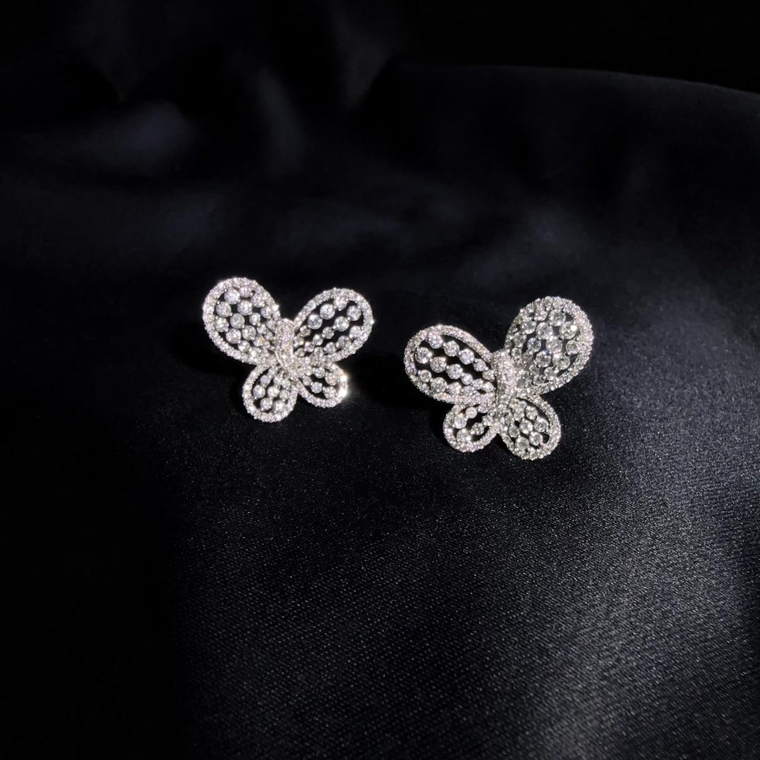 Natural White Diamond Butterfly Earrings 1.16ct,18K White Gold