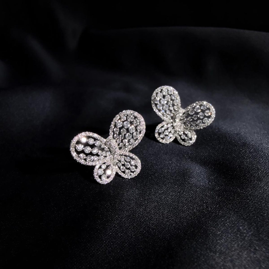 Natural White Diamond Butterfly Earrings 1.16ct,18K White Gold