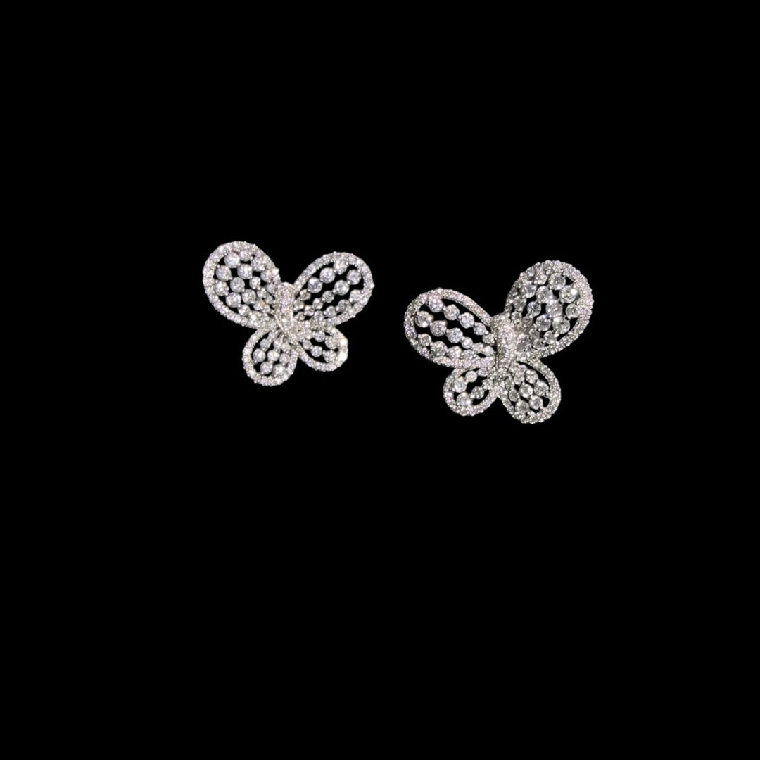 Natural White Diamond Butterfly Earrings 1.16ct,18K White Gold