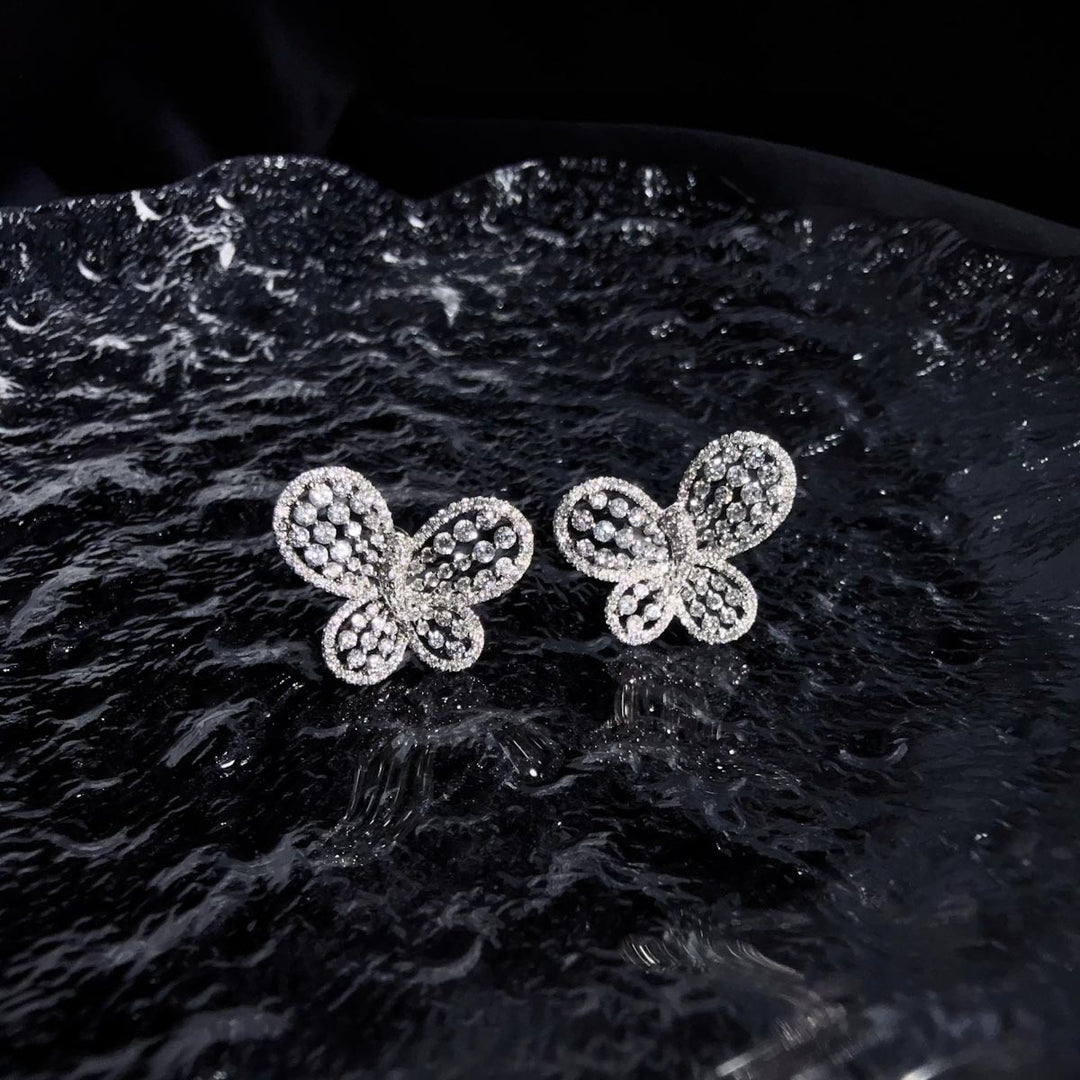 Natural White Diamond Butterfly Earrings 1.16ct,18K White Gold