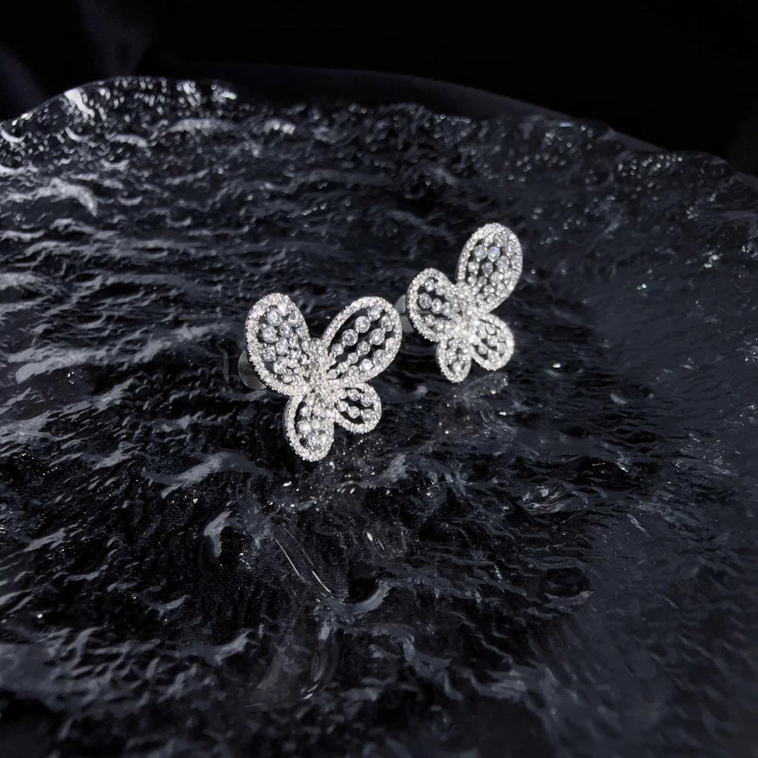 Natural White Diamond Butterfly Earrings 1.16ct,18K White Gold