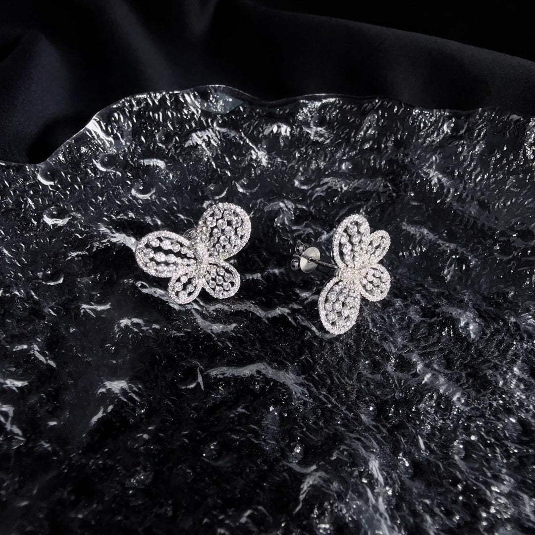 Natural White Diamond Butterfly Earrings 1.16ct,18K White Gold