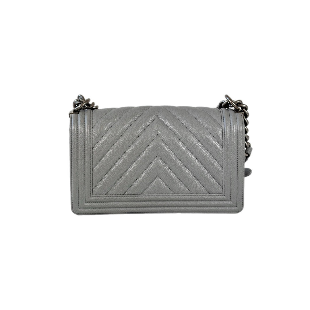 Chanel Leboy  Medium Silver Caviar Bag
