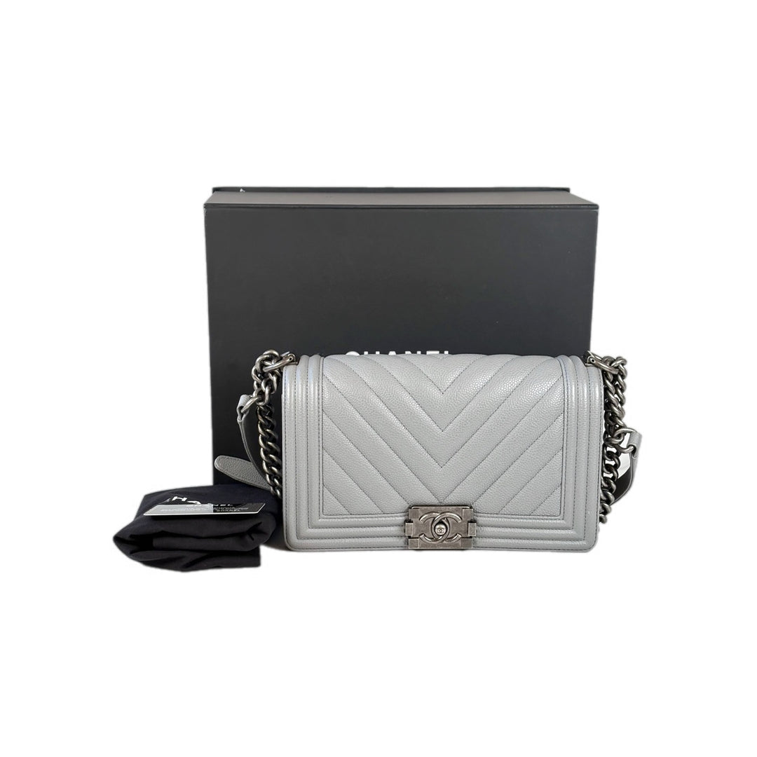 Chanel Leboy  Medium Silver Caviar Bag