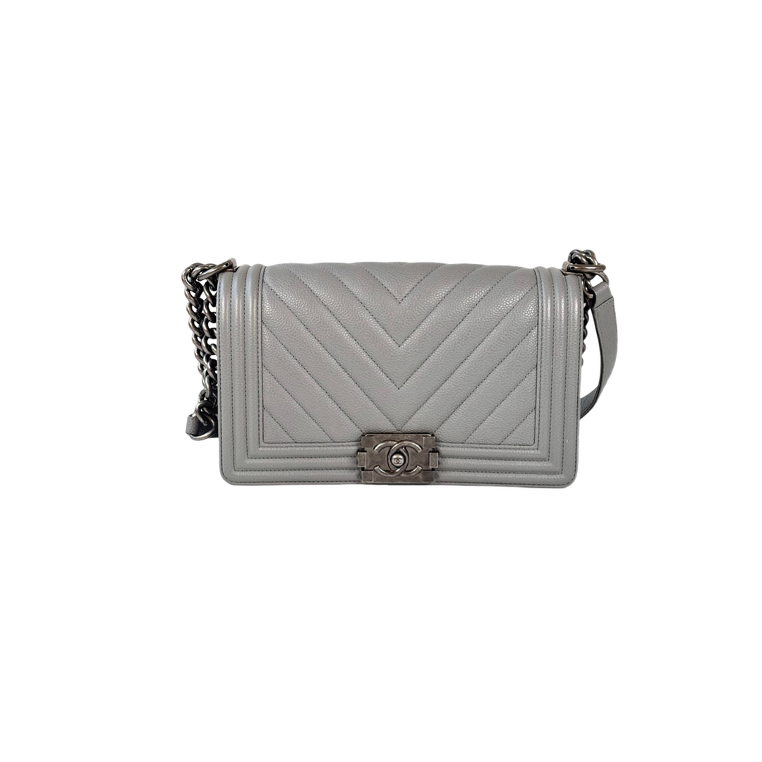 Chanel Leboy  Medium Silver Caviar Bag