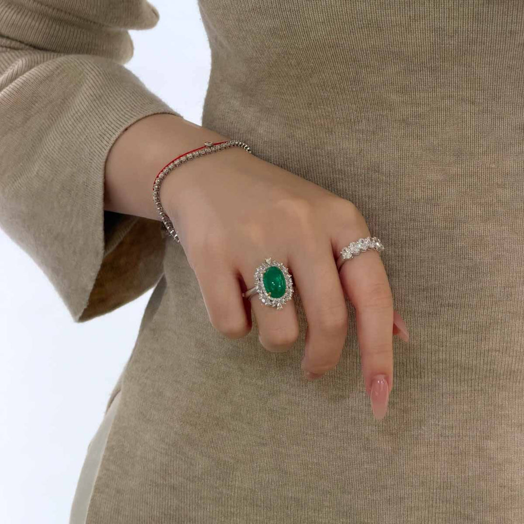 Natural Columbia Emerald Diamond Ring D5.17ct d1.513ct. 18K